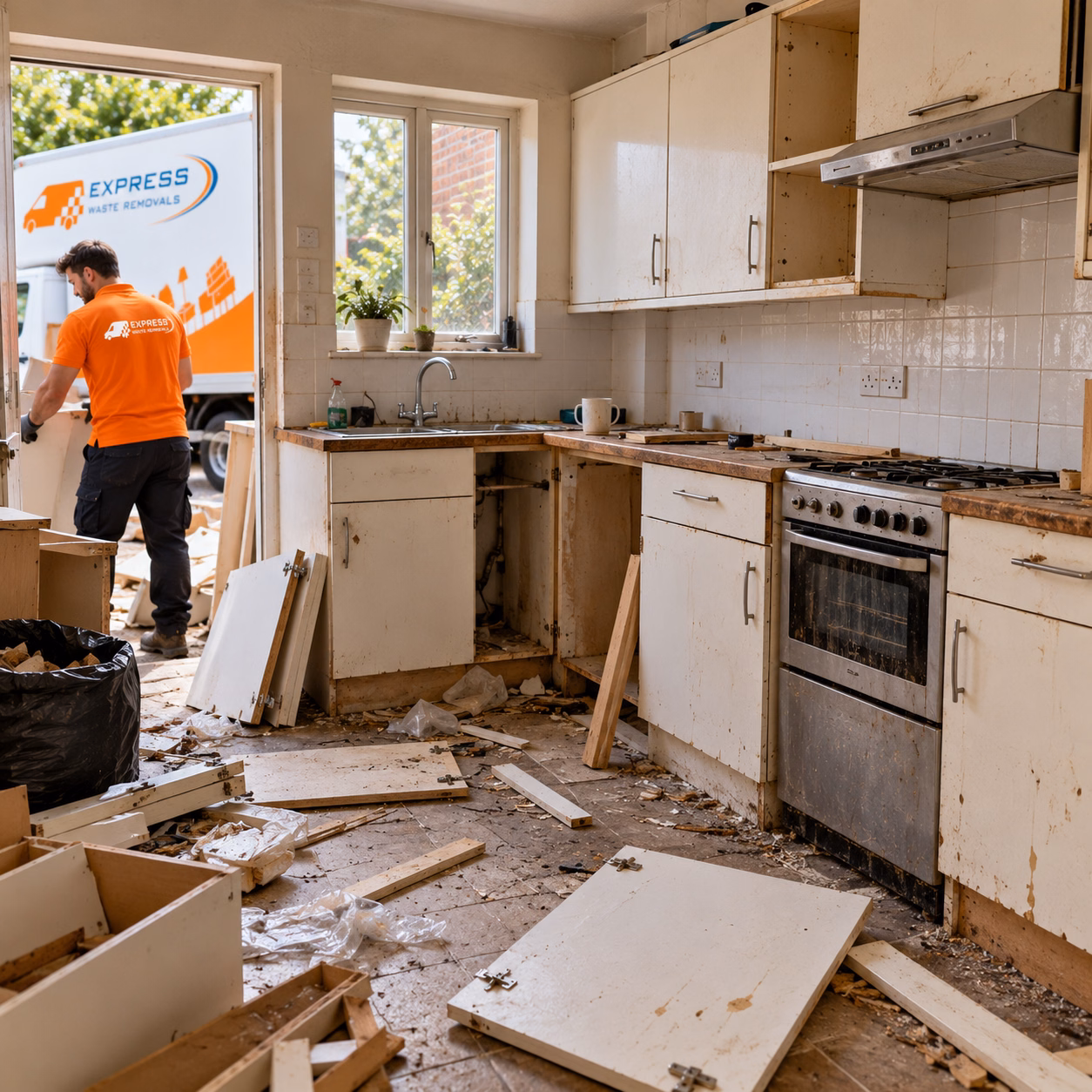 Before kitchen removal - kitchen clearance work in progress
